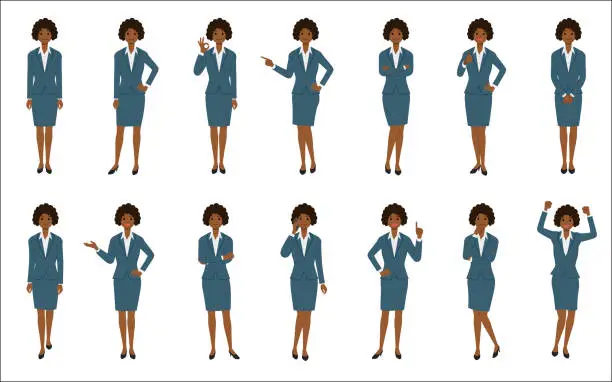 Vector illustration of Set of african american businesswoman isolated on white background