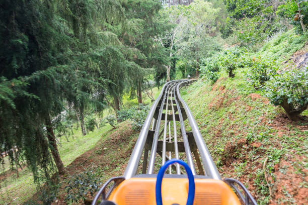 Rail downhill on a trolley to the Datanla waterfall in Vietnam