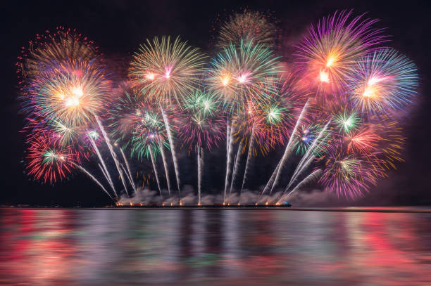 istock colorful fireworks display over the beach with the night sky background 1152612996