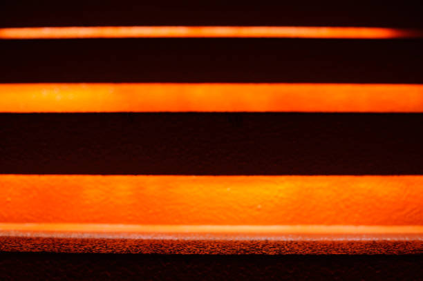 istock Stairway with orange and yellow lights along steps creating a vector illustration 1152613080