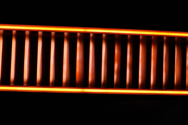 istock Stairway with orange and yellow lights along steps creating a vector illustration 1152613084