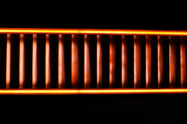 istock Stairway with orange and yellow lights along steps creating a vector illustration 1152613152
