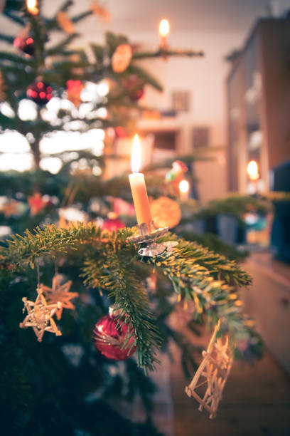 istock Traditional Christmas tree with Christmas decoration, evening 1152613217