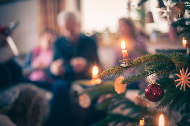 istock Traditional Christmas tree with Christmas decoration, evening 1152615404