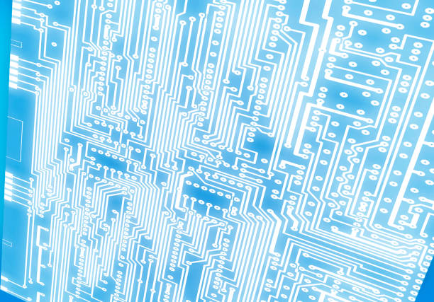 istock dark blue circuit board scheme with conductors and solder 1152615461