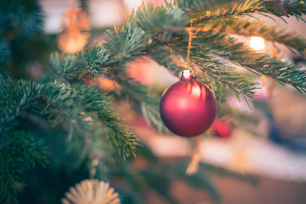 istock Traditional Christmas tree with Christmas decoration, evening 1152615592