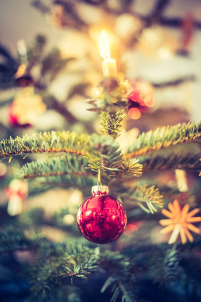 istock Traditional Christmas tree with Christmas decoration, evening 1152615622