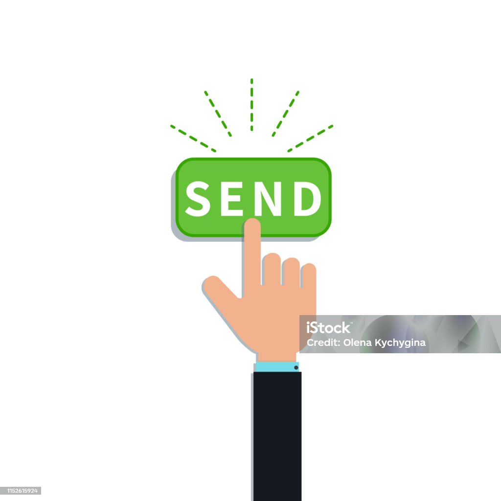 Pushing Send Button Flat Hand Forefinger Push On Green Send Button Isolated On White ...