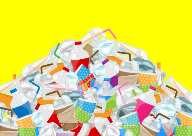 istock illustration of pile garbage waste plastic and paper in mountain shape isolated yellow background, bottles plastic garbage waste many, stack of plastic bottle paper cup waste dump, pollution garbage 1152616880