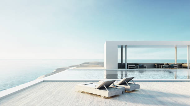 istock beach lounge outdoor pool & luxury interior/ 3D rendering 1152619802