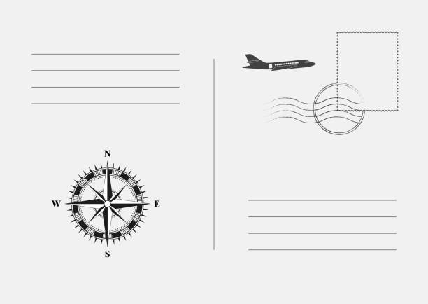 Vector Postcard with airplane and compass. Postal card for travel. Vector Postcard with airplane and compass. Postal card for travel par stock illustrations