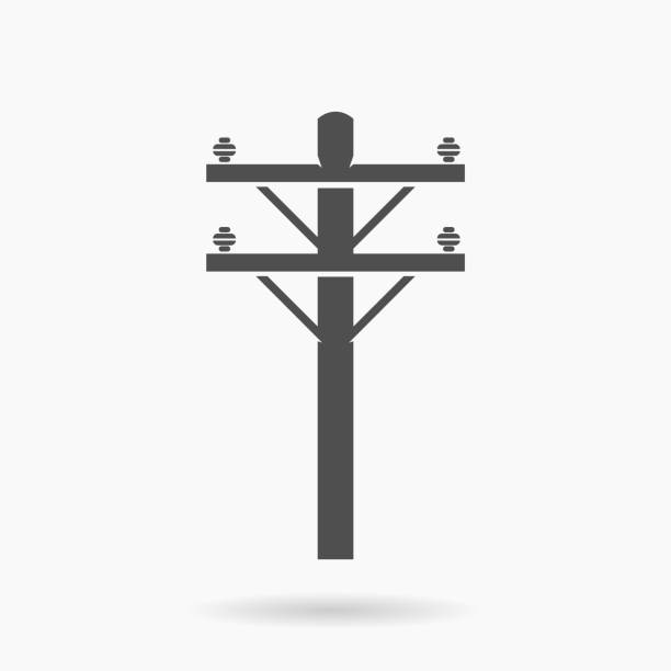 Power line Icon illustration vector High Voltage Energy Generation and distribution telephone pole stock illustrations