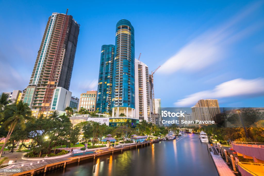 Ft. Lauderdale Florida Ft. Lauderdale, Florida, USA cityscape on the river. Fort Lauderdale Stock Photo