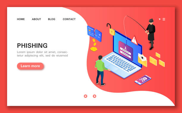 フィッシング。フラットアイソメビューのコンセプトバナー。 - thief stealing identity computer点のイラスト素材／クリップアート素材／マンガ素材／アイコン素材