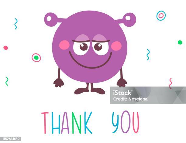 Cute Cartoon Smiling Monster Thank You Funny Emoticon Emoji For Kids Fantasy Character Vector Illustrations Cartoon Flat Style Stock Illustration - Download Image Now