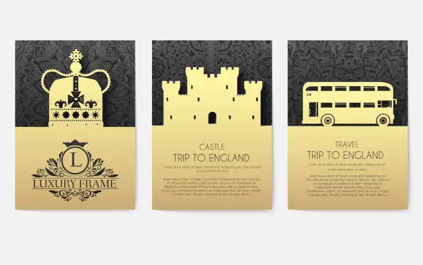 Vector illustration of Set of England country ornament illustration concept. Art traditional, layout book, poster, abstract, ottoman motifs, element. Vector decorative ethnic greeting card or invitation design background