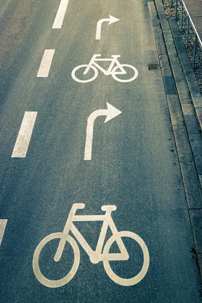 Typical bicycle lane, bicycle lane, turn lane for bicycles in Copenhagen, Denmark
