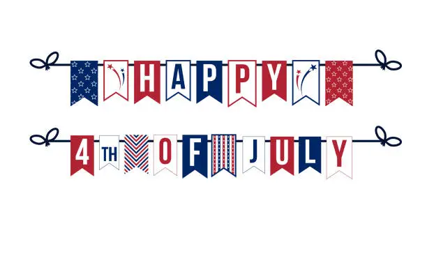Vector illustration of happy 4th of july, garland with red and navy letters