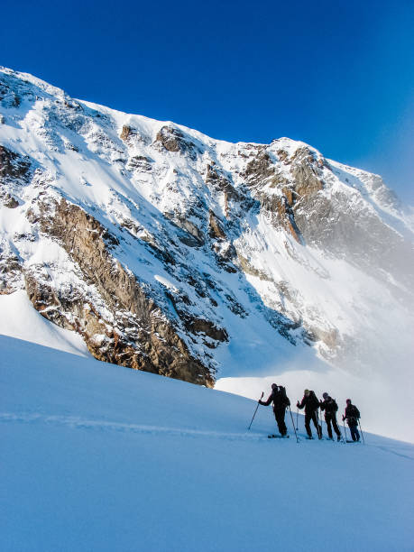 istock Winter mountain adventure. Man on a trail 1152636606