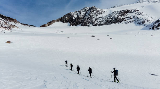 istock Winter mountain adventure. Man on a trail 1152637277