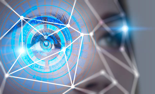istock Young woman face recognition and HUD 1152639004