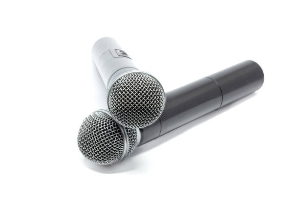 Microphones isolated on a white background detail