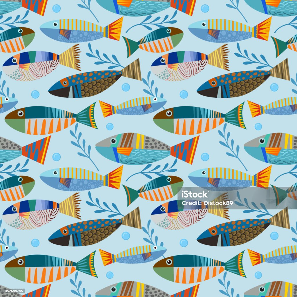 Tropical Fish Color Pattern Colorful Tropical Fish Seamless Pattern Stock Illustration - Download ...