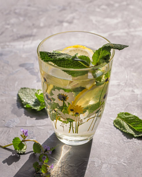 istock A cool drink that quenches thirst on a hot day with melissa and lemons with a glass pattern with a summer pattern. Shot from close range. Vertical frame. 1152647127