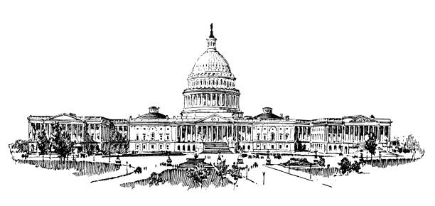 골동품 그림 미국: 국회 의사당, 워싱턴 - capitol building washington dc congress capitol hill stock illustrations