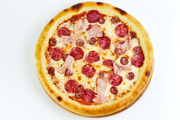istock Tasty appetizing pizza isolated on white background 1152650046