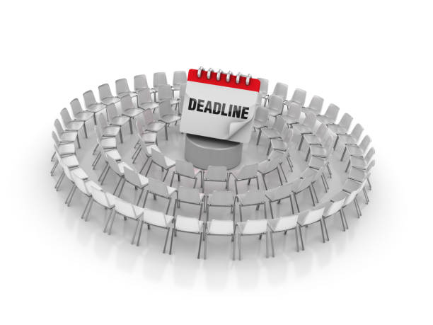 istock Circle of Chairs with Deadline Calendar - 3D Rendering 1152650266