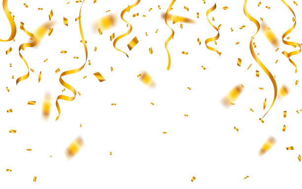 istock Gold confetti. Celebration carnival ribbons. Luxury greeting card. Vector illustration 1152651553