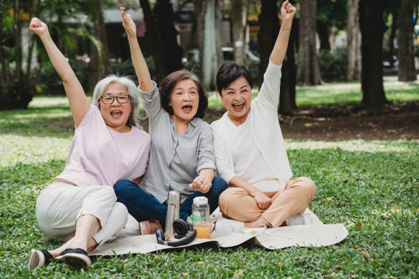 istock Three ladies having a picnic at the park together 1152656855