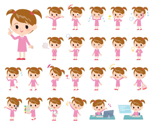 illustrazioni stock, clip art, cartoni animati e icone di tendenza di abbigliamento rosa girl_emotion - titling