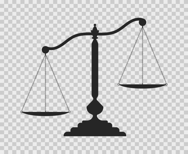 Scales of justice. Dark empty scale on transparent background. Classic balance icon. Law balance symbol. Vector illustration judge law illustrations stock illustrations