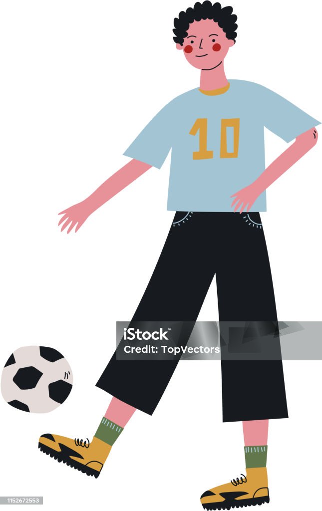 Male Soccer Player Kicking Ball, Active Healthy Lifestyle Vector Illustration Male Soccer Player Kicking Ball, Active Healthy Lifestyle Vector Illustration on White Background. Adult stock vector