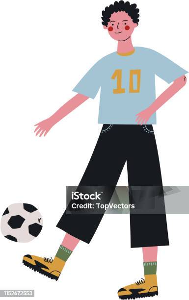 Male Soccer Player Kicking Ball Active Healthy Lifestyle Vector Illustration Stock Illustration - Download Image Now