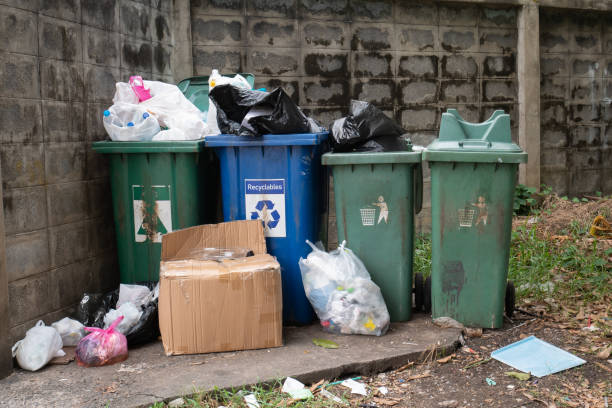 istock Dirty public trash cans area 1152676906