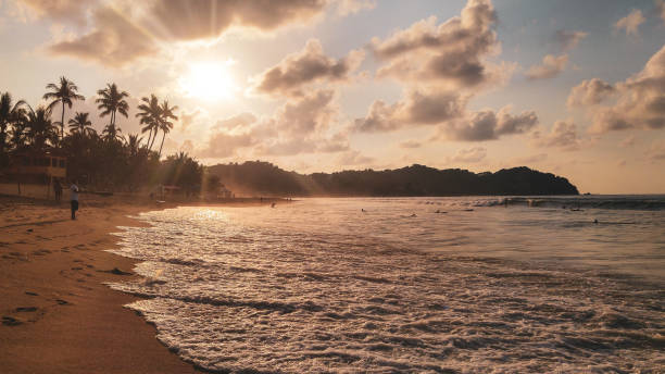 istock Palm trees and surfers in Sayulita Beach. 1152678982
