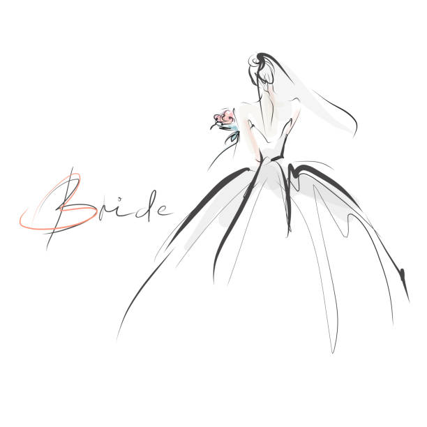 junge schöne braut im kleid. handgezeichnete modeillustration - bride women wedding flower stock-grafiken, -clipart, -cartoons und -symbole