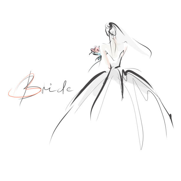 ilustrações, clipart, desenhos animados e ícones de noiva bonita nova no vestido. ilustração hand-drawn da forma - bride women wedding flower