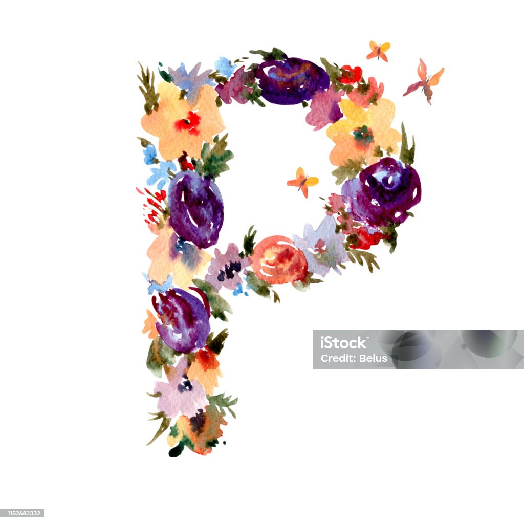 Floral Watercolor Letter P Made Of Flowers Isolated Summer Letter ...