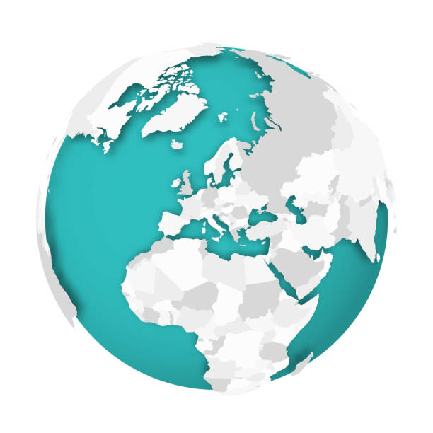 istock 3D Earth globe with blank political map dropping shadow on blue green seas and oceans. Vector illustration 1152687043