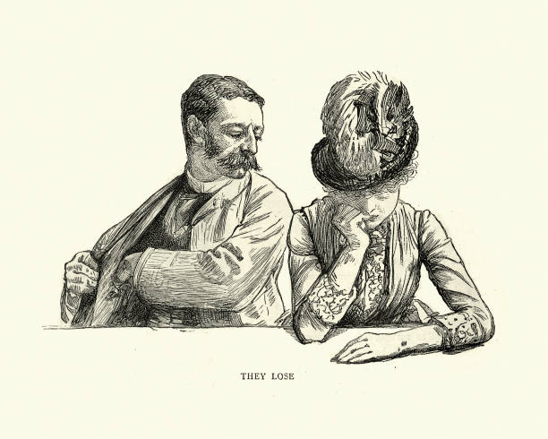 남성과 여성 도박꾼, 그들은 잃게, 몬테 카를로 카지노 - victorian style women history couple stock illustrations