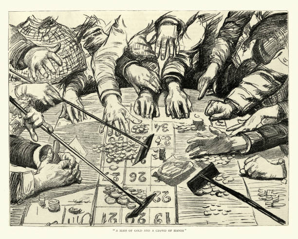 Vintage engraving of Gambling at the roulette table in a Monte Carlo casino, A mass of gold and a crowd of hands. Visit to Monte Carlo by Paul Renouard, 1886, 19th Century