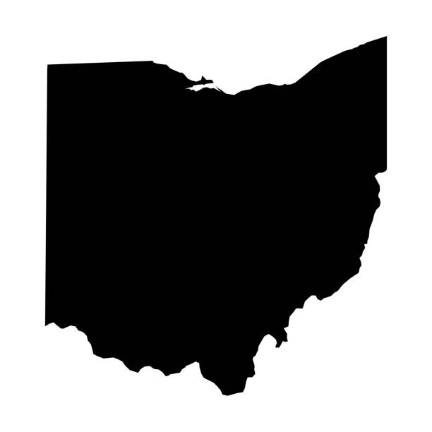 Ohio, state of USA - solid black silhouette map of country area. Simple flat vector illustration Ohio, state of USA - solid black silhouette map of country area. Simple flat vector illustration. ohio stock illustrations