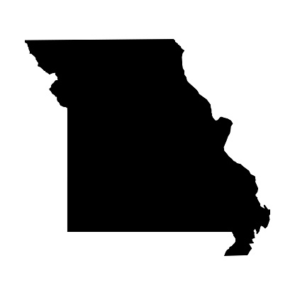 Missouri, state of USA - solid black silhouette map of country area. Simple flat vector illustration.