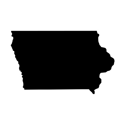 Iowa, state of USA - solid black silhouette map of country area. Simple flat vector illustration.