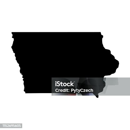 istock Iowa, state of USA - solid black silhouette map of country area. Simple flat vector illustration 1152695605