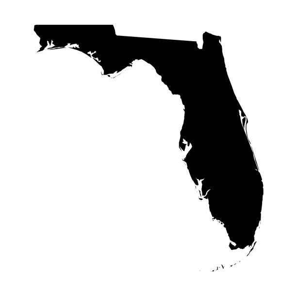 Florida, state of USA - solid black silhouette map of country area. Simple flat vector illustration Florida, state of USA - solid black silhouette map of country area. Simple flat vector illustration. jacksonville symbol stock illustrations
